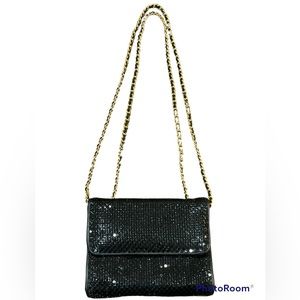 Vintage Whiting & Davis black & gold sequin mesh purse / shoulder /crossbody bag